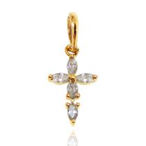 Pingente Em Ouro 18k Cruz Crucifixo Mini Zircônias 13mm