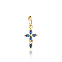 Pingente Em Ouro 18k Cruz Crucifixo Mini Zircônias Azul 13mm
