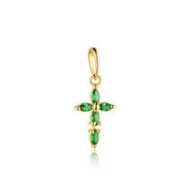 Pingente Em Ouro 18k Cruz Crucifixo Mini Zircônias Verde 13mm