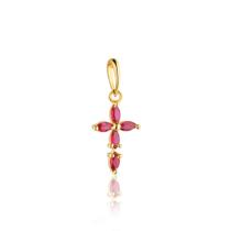 Pingente Em Ouro 18k Cruz Crucifixo Mini Zircônias Vermelha 13mm