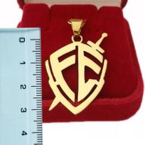 Pingente Escudo da Fé Ouro 18k 750 Ping Grande e Sofisticado