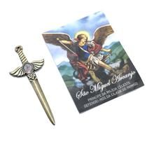 Pingente Espada de São Miguel Ouro Velho Resinado com Folheto