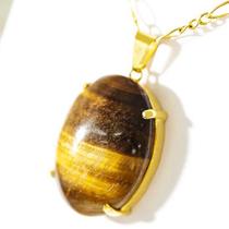 Pingente Extra Cabochão de Pedra Olho de Tigre com Montagem em Garra Dourada - Pacote com 3 Unidades