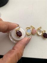Pingente Extra Cabochão Facetado com Pedras Naturais Mistas e Garra Dourada - Kit com 5 Peças Pingente Extra Cabochão Facetado com Pedras Naturais Mistas e Garra Dourada - Kit com 5 Peças