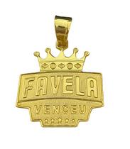 Pingente favela venceu gg - banhado a ouro 18k