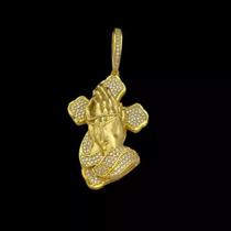 Pingente Fe Cruz Oração Pedras Cravejadas Banhado ouro 18k Pingente Fe Cruz Oração Pedras Cravejadas Banhado ouro 18k