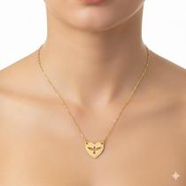 Pingente Fé Espírito Santo no Coração Banhado Ouro 18k Corrente Gargantilha Feminina Delicada 18