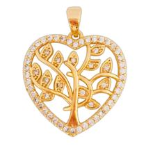 Pingente Feminino Árvore Da Vida Coração Zircônias Banhado a Ouro 18k + Caixa Veludo
