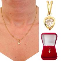 Pingente Feminino Coração em Zircônia Cravejada Banhado a Ouro 18k