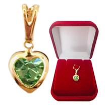 Pingente Feminino Coração Verde em Zircônia Cravejada Folheada a Ouro 18k Semijoia