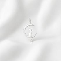 Pingente Feminino Gato e Lua de Prata 925 Original Legítima Pingente Feminino Gato e Lua de Prata 925 Original Legítima