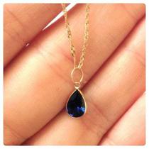Pingente Feminino Ouro 18k Gota Azul Sáfira Pingente Feminino Ouro 18k Gota Azul Sáfira