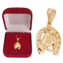 Pingente Ferradura Cavalo Country Banhado a Ouro 18k + Caixa Veludo