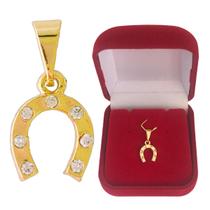 Pingente Ferradura Cavalo Country Zircônia Banhado a Ouro 18k + Caixa Veludo