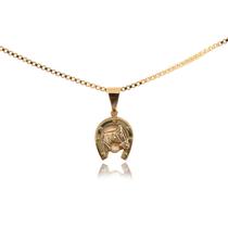 Pingente Ferradura com Cavalo Folheado em Ouro 18K