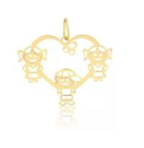 Pingente Filhos Coração 2 Meninas E 1 Menino Ouro 18k 0.4gr