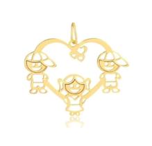 Pingente Filhos Coracao 2 Meninos 1 Menina Ouro 18k 1783698