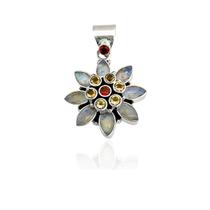 Pingente Flor Pedra da Lua com Citrino Prata 925