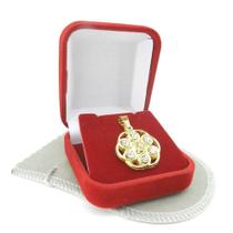 Pingente Flor + Strás 23mm Folheado Ouro Pi170