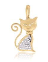 Pingente Gato Em Ouro 18k 2 Cores Grande