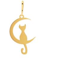 Pingente Gato na Lua Ouro 18 kilates Peso 1.00 Grama 14 mm