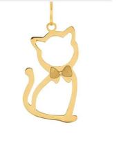 Pingente Gato Pet Ouro 18 k Peso 0.70 Grama 10 mm