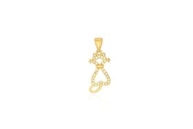 Pingente gato vazado cravejado com zircônias incolores e banho de ouro 18K Pingente gato vazado cravejado com zircônias incolores e banho de ouro 18K