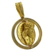 Pingente Giratório Jesus e Sagrado Coração - Banhado a Ouro