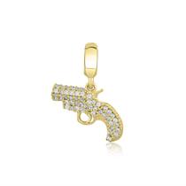 Pingente Glam Flare Gun Cravejado 15 mm Prata e Banho de Ouro 18k
