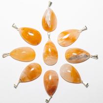 Pingente Gota Aragonita Raio Laranja Pedra Natural com Pino Prateado - Atacado