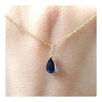 Pingente Gota Azul Safira Joia De Ouro 18k 750