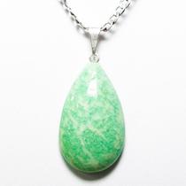 Pingente Gota de Amazonita Verde Natural com Pino Prateado - Atacado