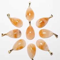 Pingente Gota de Aragonita Raio Laranja com Pino Dourado - 10 Unidades - Pedra Natural