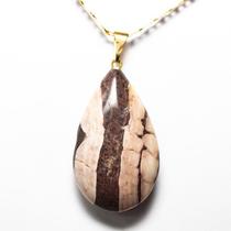 Pingente Gota de Jaspe Brecha Natural com Montagem em Pino Dourado - Atacado