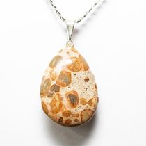 Pingente Gota de Jaspe Leopardo com Montagem em Pino Prateado - Atacado