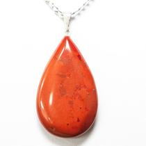 Pingente Gota de Jaspe Vermelho Natural com Montagem em Pino Prateado - Atacado