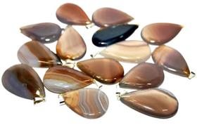 Pingente Gota de Pedra Ágata Natural com Montagem em Pino Prateado - Atacado