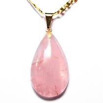 Pingente Gota de Quartzo Rosa Natural com Montagem em Pino Dourado - Atacado
