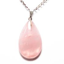 Pingente Gota de Quartzo Rosa Natural com Montagem em Pino Prateado - Atacado