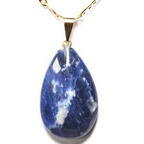 Pingente Gota de Sodalita Azul com Pino Dourado - Pedra Natural - Atacado