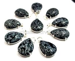 Pingente Gota Obsidiana Flocos de Neve Prata 950 com Garra - 5 Unidades