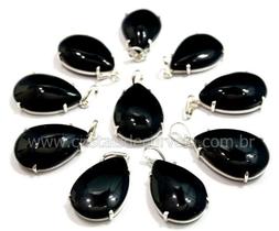 Pingente Gota Obsidiana Negra com Prata 950 - 5 Unidades