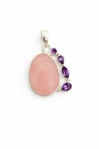 Pingente Gota Quartzo Rosa com Ametistas Prata 925