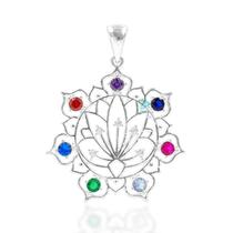 Pingente grande flor de lotus colorido - prata 925 - jromero artigos