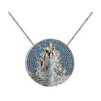 Pingente Iemanjá Banhada Em Rhodium e Cravejada azul
