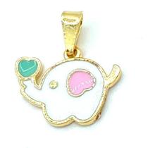 Pingente Infantil Elefante Esmaltado Banhado A Ouro 18K