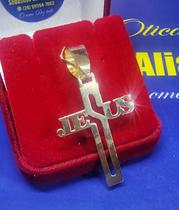 Pingente Jesus Cruz Religião Vazado Chapa Ouro 18 Kilates Peso 3.00 Gramas 28 mm Maciço