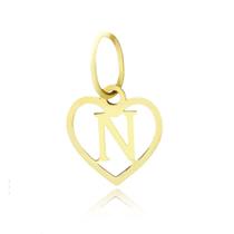 Pingente Letra Coração "N" 1cm em Ouro 18K