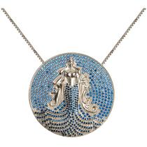 Pingente mandala iemanjá banhada a rhodium cravejado