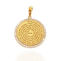 Pingente Mandala Oração Pai Nosso Em Ouro 18k 17mm Com Zircônias